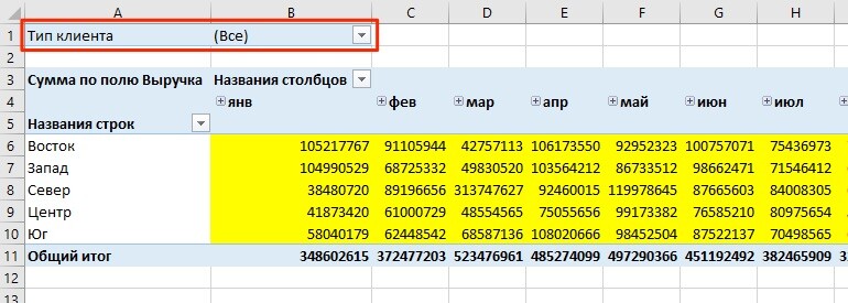 область фильтры в excel